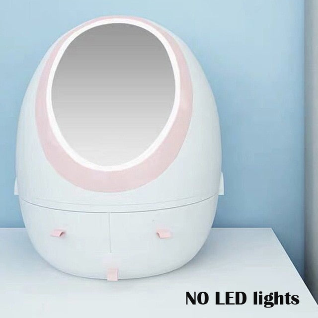 LED HD Mirror Makeup Storage Box Cosmetic Organizer Case